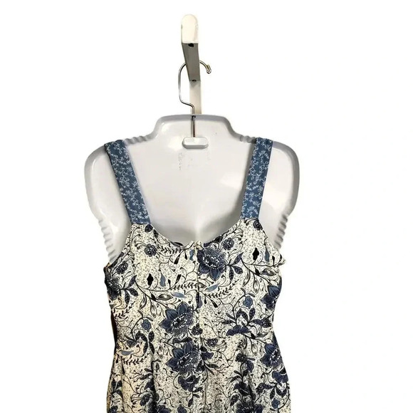 NWT Mila Mae Blue White Dual Floral Print Flowy Ruffle Hem Sweetheart Neck SZ S - Picture 8 of 10